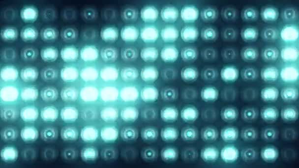 Animation d'ampoules clignotantes turquoise sur mur led, Animation de boucle transparente, concept de lumières de scène  