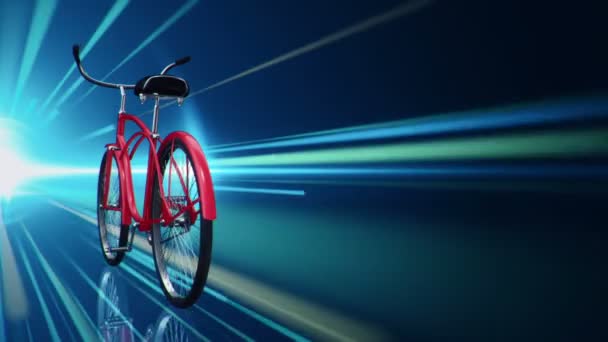 Animatie Van Snelle Rit Rode Stedelijke Fiets Blauwe Achtergrond Animatie — Stockvideo