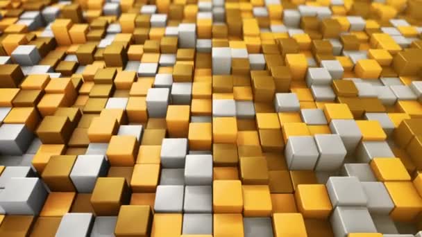 Sarı Karelerin Dalga Mozaiğinin Animasyonuyla Teknolojik Arka Plan Pürüzsüz Döngünün — Stok video