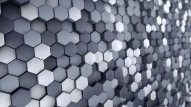 Gri altıgenlerin dalga mozaiğinin canlandırılmasıyla soyut teknolojik arkaplan, kusursuz döngünün animasyonu.
