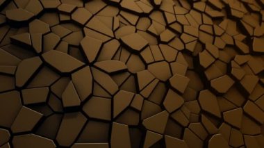 Altın çokgenlerin dalga mozaiğinin animasyonuna sahip teknolojik arka plan, kusursuz döngünün animasyonu 