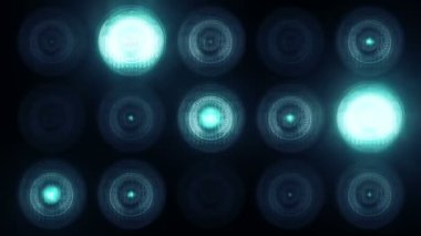 Lider duvarda parlayan turkuaz ampullerin animasyonu, dikişsiz döngünün animasyonu, sahne ışıkları konsepti 