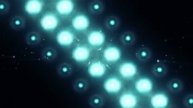 Lider duvarda parlayan turkuaz ampullerin animasyonu, dikişsiz döngünün animasyonu, sahne ışıkları konsepti 