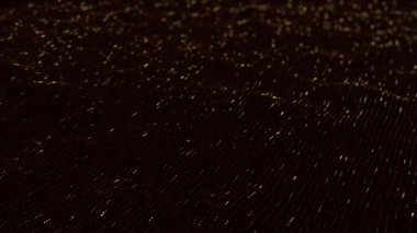 Altın çizgileri ve parçacıkları olan soyut teknolojik arka plan. Kusursuz döngünün animasyonu.