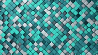 Türkuaz karelerin dalga mozaiğinin animasyonuna sahip teknolojik arka plan, kusursuz döngünün animasyonu