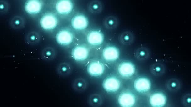 Animation d'ampoules clignotantes turquoise sur mur led, Animation de boucle transparente, concept de lumières de scène  