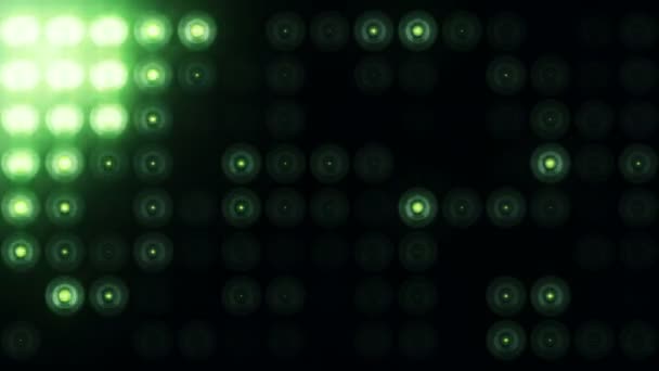 Animation d'ampoules clignotantes vertes sur mur led, Animation de boucle transparente, concept de lumières de scène  