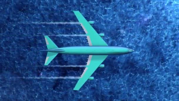 Animace Modrého Létajícího Letadla Nad Mořem Animace Bezešvé Smyčky — Stock video