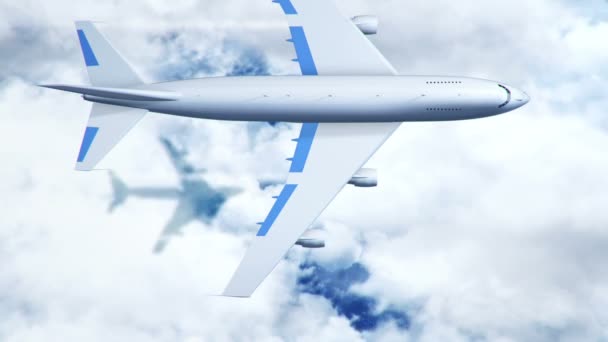 雲と海の上を飛ぶ飛行機のアニメーション シームレスなループのアニメーション — ストック動画