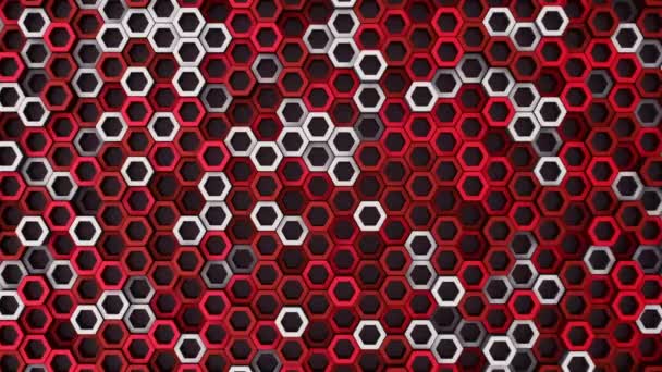Абстрактний Технологічний Фон Анімацією Хвильової Мозаїки Червоних Гексагонів Анімація Безшовної — стокове відео