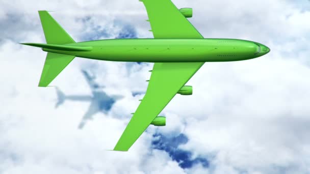 Animation Green Flying Airplane Clouds Sea Animation Seamless Loop — ストック動画