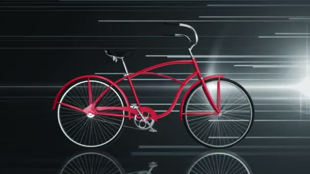 Animación Bicicleta Urbana Roja Paseo Rápido Sobre Fondo Gris Animación — Vídeos de Stock