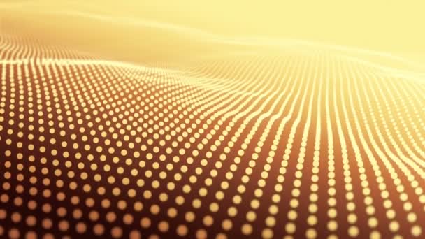 Abstract Background Wavy Lines Golden Points Animation Ripples Surface Neon — Stock Video