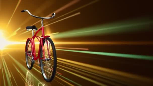 Animación Paseo Rápido Bicicleta Urbana Roja Sobre Fondo Dorado Animación — Vídeos de Stock