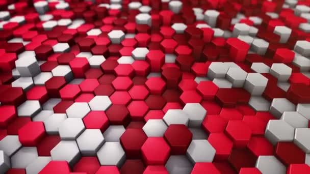 Абстрактный Технологический Фон Анимацией Волновой Мозаики Красных Шестиугольников Анимация Бесшовного — стоковое видео