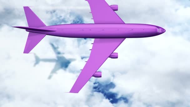 Animação Avião Voador Roxo Acima Das Nuvens Mar Animação Loop — Vídeo de Stock