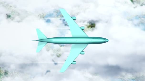 Animation Turquoise Flying Airplane Clouds Land Animation Seamless Loop — ストック動画