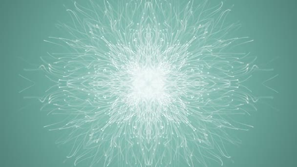 Abstract Turquoise Background Animation Slow Moving White Particles Form Snowflake — Stock Video