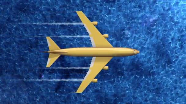 Animation Eines Goldenen Flugzeugs Über Dem Meer Animation Einer Nahtlosen — Stockvideo