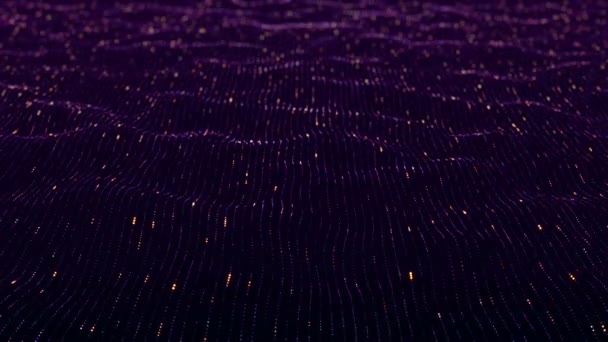 보라색 줄무늬와 입자들로 이루어진 추상적 기술적 고리의 애니메이션 — 비디오