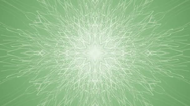 Abstract Green Background Animation Slow Moving White Particles Form Snowflake — стоковое видео