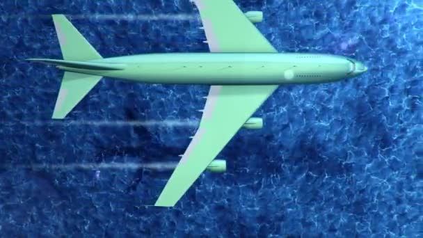 Animacja Zielonego Latającego Samolotu Nad Morzem Animacja Płynnej Pętli — Wideo stockowe