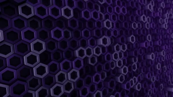 Abstrakter Technologischer Hintergrund Mit Animation Des Wellenmosaiks Aus Violetten Sechsecken — Stockvideo