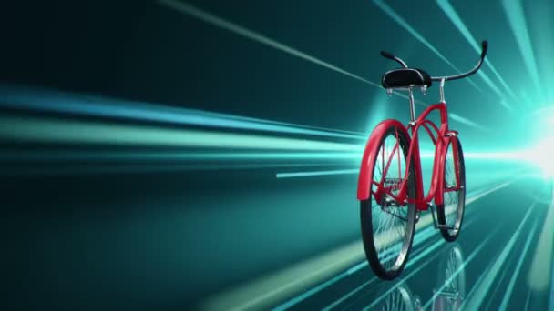 Анімація Швидкої Їзди Червоний Міський Велосипед Бірюзовому Фоні Анімація Безшовної — стокове відео