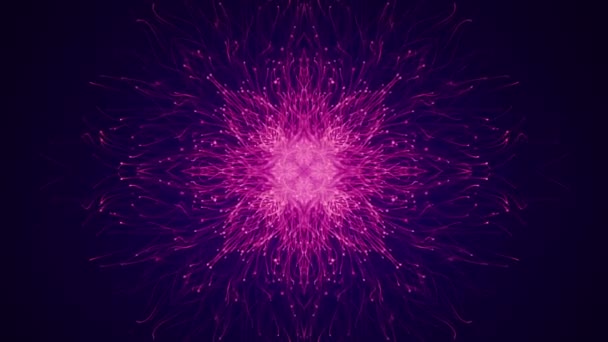 Fond sombre abstrait avec animation de particules violettes en mouvement lent sous forme de flocon de neige. Animation de boucle transparente .