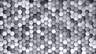 Gri altıgenlerin dalga mozaiğinin canlandırılmasıyla soyut teknolojik arkaplan, kusursuz döngünün animasyonu.