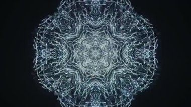 Yavaş hareket eden gri parçacıkların kar tanesi şeklinde canlandırılmasıyla soyut koyu arkaplan. Kusursuz döngünün animasyonu.