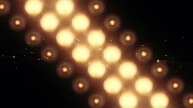 Lider duvardaki altın yanıp sönen ampullerin animasyonu, kusursuz döngünün animasyonu, sahne ışıkları konsepti 