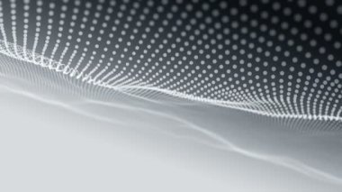 Gri noktalardan gelen dalgalı çizgilerle soyut arkaplan, neon çizgilerden yüzeye çıkan animasyon dalgalanmaları, pürüzsüz döngülerin canlandırılması