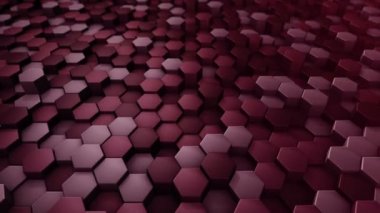 Kırmızı altıgenlerin dalga mozaiğinin animasyonuyla soyut teknolojik arkaplan, kusursuz döngünün animasyonu.