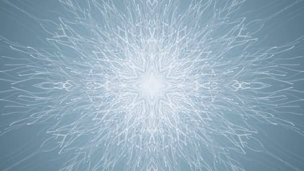 Abstract Blue Background Animation Slow Moving White Particles Form Snowflake — Stock Video