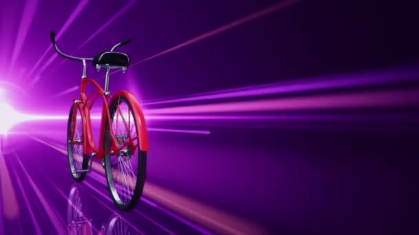 紫色背景下快速骑红色城市自行车的动画 无缝环路动画 — 图库视频影像