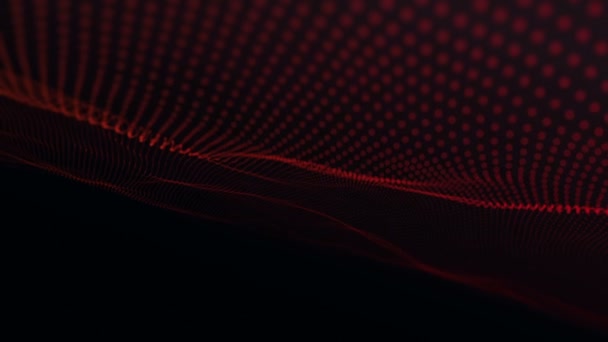 Abstract Background Wavy Lines Red Points Animation Ripples Surface Neon — ストック動画