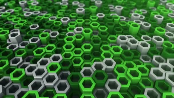 Fondo Tecnológico Abstracto Con Animación Mosaico Ondas Hexágonos Verdes Animación — Vídeos de Stock