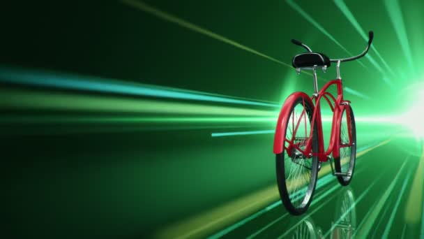 绿色背景下快速乘坐红色城市自行车的动画 无缝循环动画 — 图库视频影像
