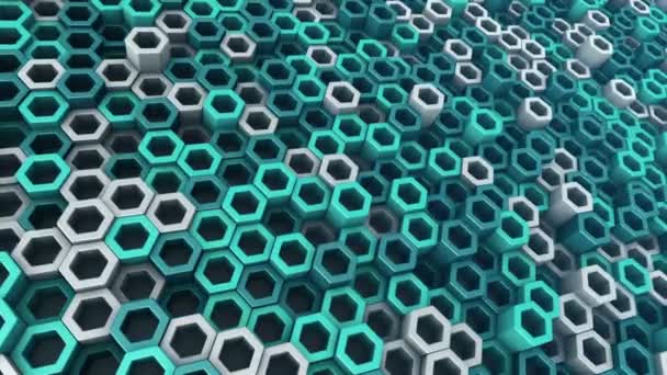 Abstract Technological Background Animation Wave Mosaic Turquoise Hexagons Animation Seamless — Stock Video