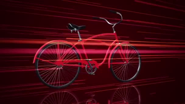 Animación Bicicleta Urbana Paseo Rápido Sobre Fondo Rojo Animación Bucle — Vídeos de Stock