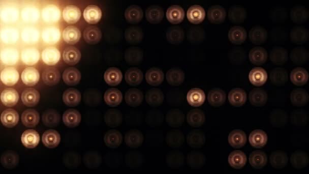 Animering Gyllene Blinkande Glödlampor Led Vägg Animation Sömlös Loop Scen — Stockvideo