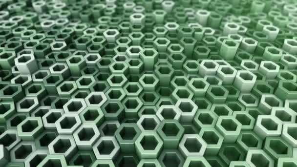 Abstract Technological Background Animation Wave Mosaic Green Hexagons Animation Seamless — Stock Video