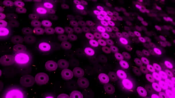 보라색 Led 프로젝터에서 반짝이는 층으로 추상적 고리의 애니메이션 — 비디오
