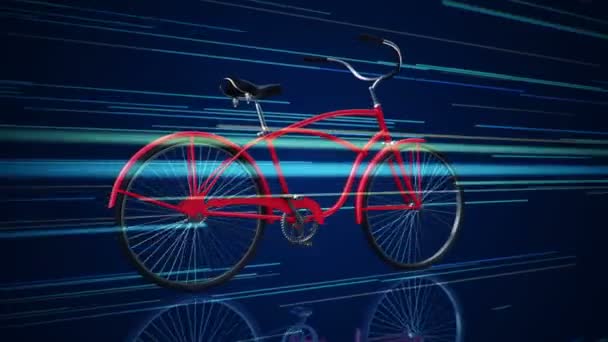 Animazione Corsa Veloce Bicicletta Urbana Rossa Sfondo Blu Animazione Loop — Video Stock