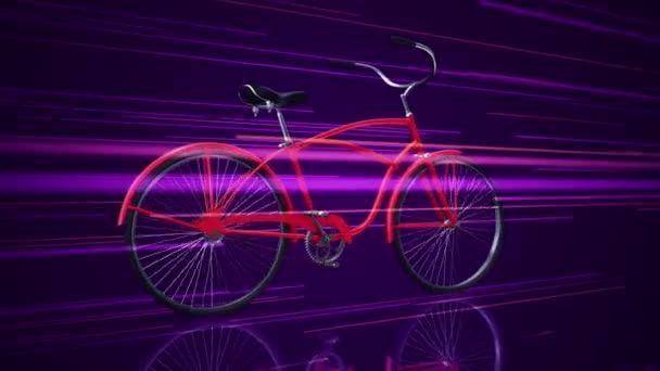 Animação Bicicleta Urbana Vermelha Passeio Rápido Fundo Roxo Animação Loop — Vídeo de Stock