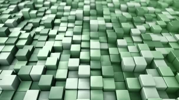 Yeşil Karelerin Dalga Mozaiğinin Animasyonuyla Teknolojik Arka Plan Pürüzsüz Döngünün — Stok video
