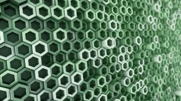 Abstract Technological Background Animation Wave Mosaic Green Hexagons Animation Seamless — Stock Video