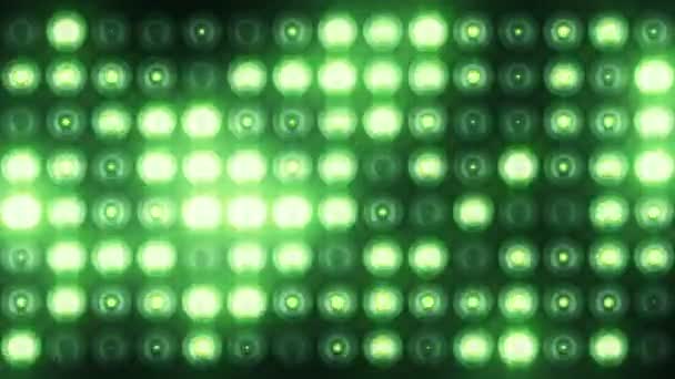 Animation d'ampoules clignotantes vertes sur mur led, Animation de boucle transparente, concept de lumières de scène  