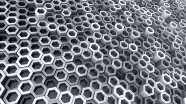 Gri altıgenlerin dalga mozaiğinin canlandırılmasıyla soyut teknolojik arkaplan, kusursuz döngünün animasyonu.